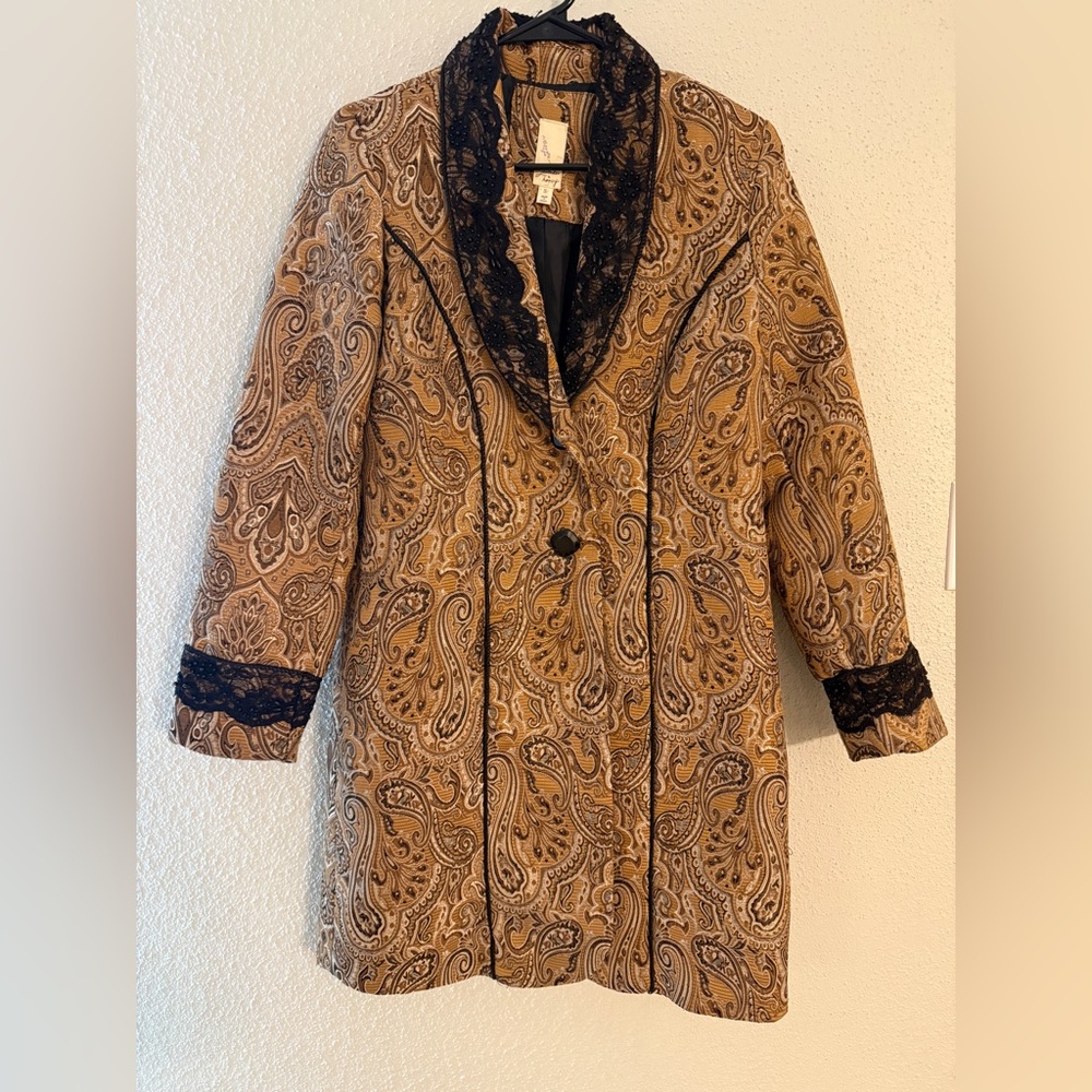 Lavender and Honey Boho Paisley Lace-Trimmed Women's Coat